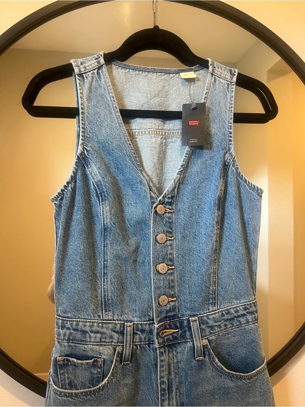Free People Levi’s Denim Vest Wide-Leg Jumpsuit size 26. - Picture 7 of 10